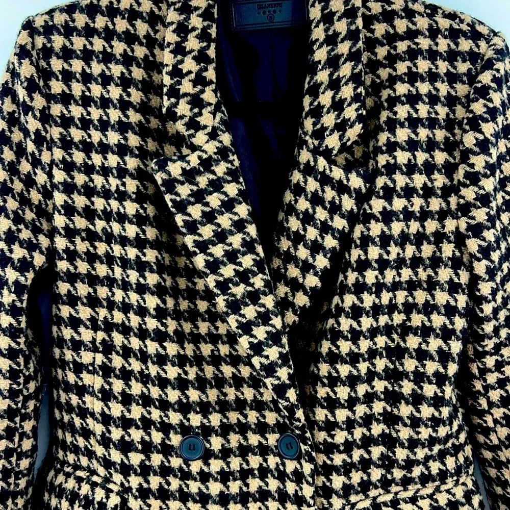 Blank NYC Book Club Houndstooth Double-Breasted Oversized Blazer Tan Black SZ S